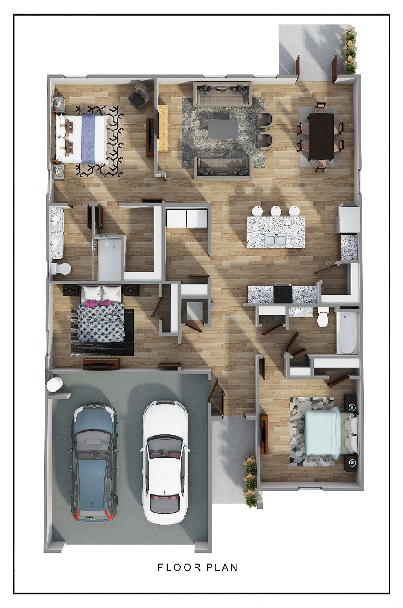 Floor plan for 3 beds, 2 baths, 1568 sqft